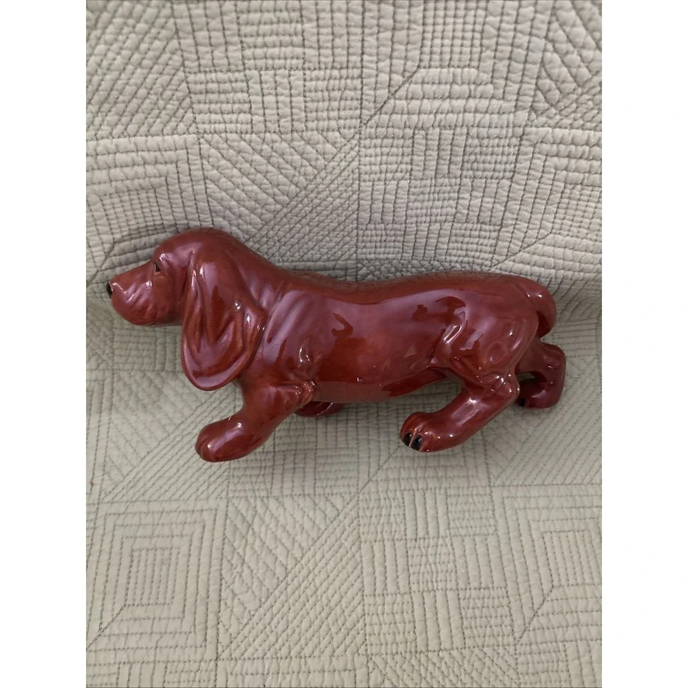 Vintage Brown Glazed Ceramic Basset Hound Dog Figurine 10